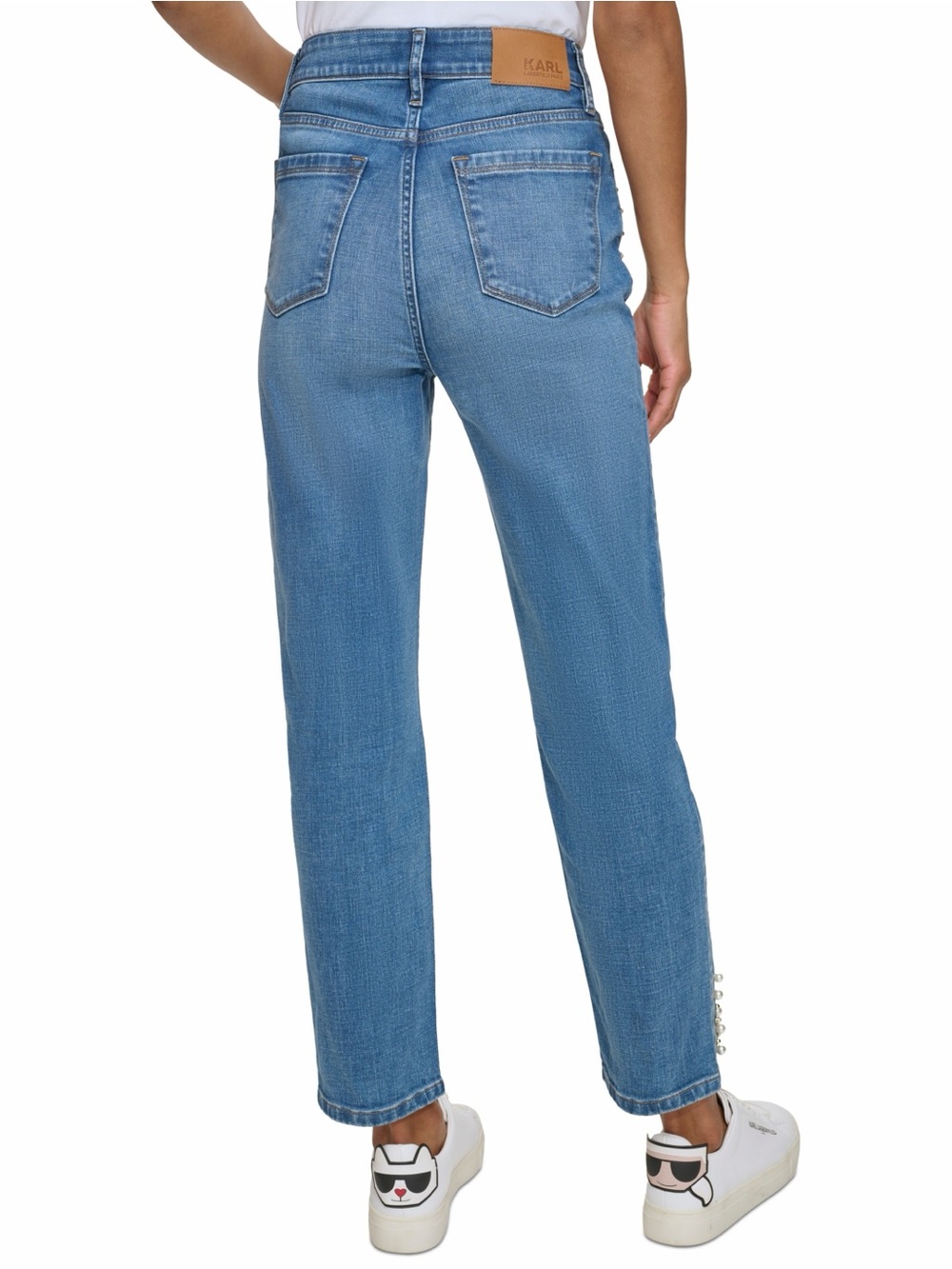 Karl Lagerfeld Paris- Women's Imitation Pearl Denim Jeans - Coastal Blue - Picture 3 of 7